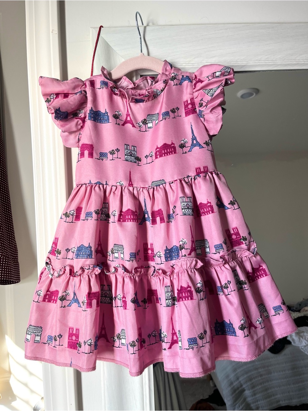 Janie and Jack Pink Paris-Print Flutter Sleeve Tiered Dress 18-24Months